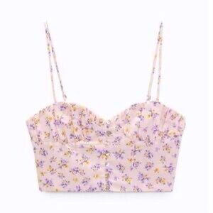 Zara Pink Floral Cottage Coquette Lolita Crop Top Buster Corset Cami
